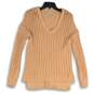 NWT Womens Peach Long Sleeve Open Knit Ribbed Hem Pullover Sweater Size M image number 1