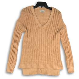 NWT Womens Peach Long Sleeve Open Knit Ribbed Hem Pullover Sweater Size M