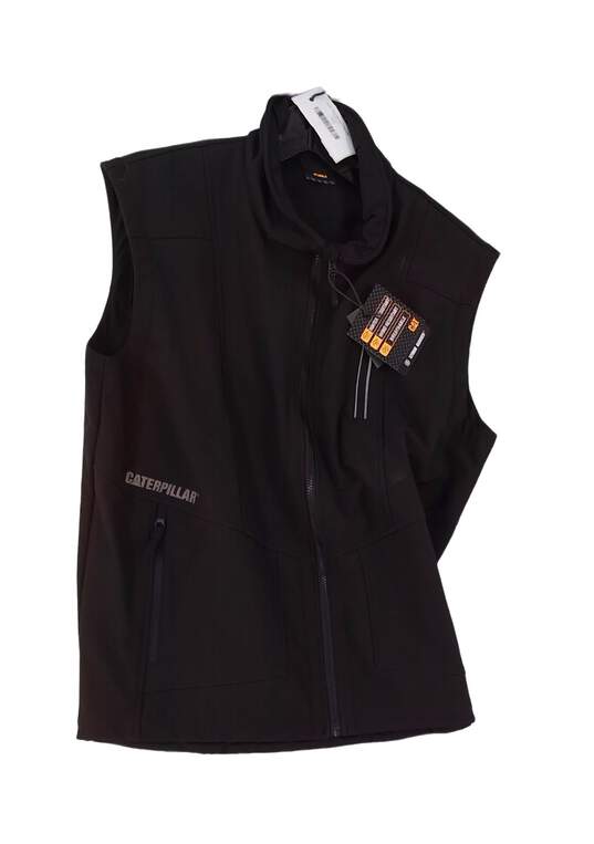 NWT Men Black Pockets Sleeveless Collared Full Zip Vest Size Large image number 1