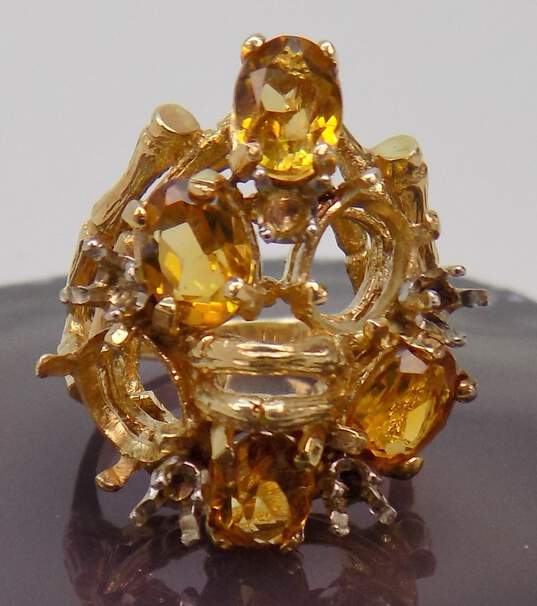 14K Gold Citrine Cluster Bamboo Textured Statement Ring For Repair 10.5g image number 4