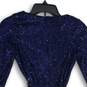 NWT Womens Navy Blue Sequins Long Sleeve Tie Waist Fit & Flare Dress Size 14 image number 4