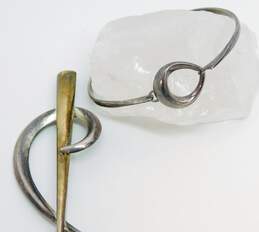Sterling Silver Modernist Hook On Bangle Bracelet & Statement Brooch 22.7g