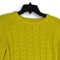 Womens Yellow Cable Knit Crew Neck Long Sleeve Pullover Sweater Size S image number 3