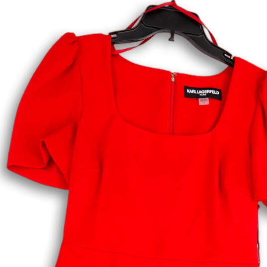 Womens Red Ruffle Square Neck Ruffle Hem Back Zip Sheath Dress Size 4 image number 3