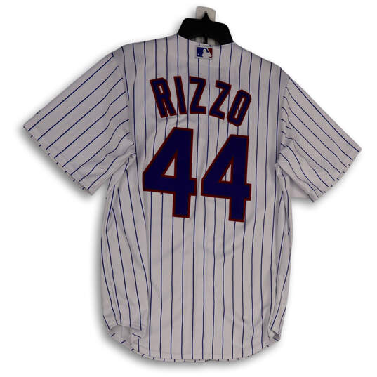 Buy the Womens White Pinstripe Chicago Cubs Anthony Rizzo #44