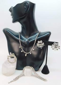 Vintage Ciner Brooch w/ Icy Rhinestone Enamel Floral Costume Jewelry 42.1g