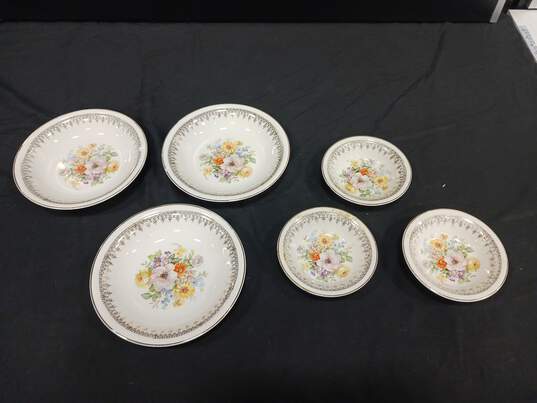 6PC Edwin M. Knowles China Floral Pattern Assorted Sized Bowl Bundle image number 1