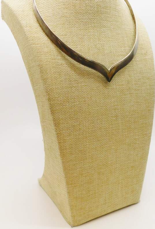 Taxco Mexico 925 Modernist Pointed Collar Necklace & Green Jasper Teardrop Ring image number 2