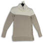 Womens Tan White Turtleneck Long Sleeve Side Button Pullover Sweater Sz XS image number 3