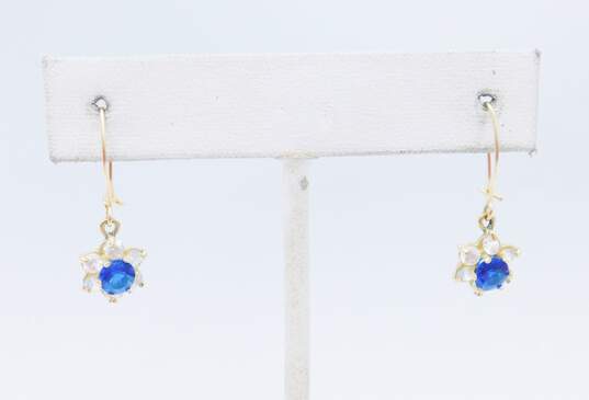 Romantic 10K Yellow Gold Blue Spinel & CZ Flower Drop Earrings 2.4g image number 1