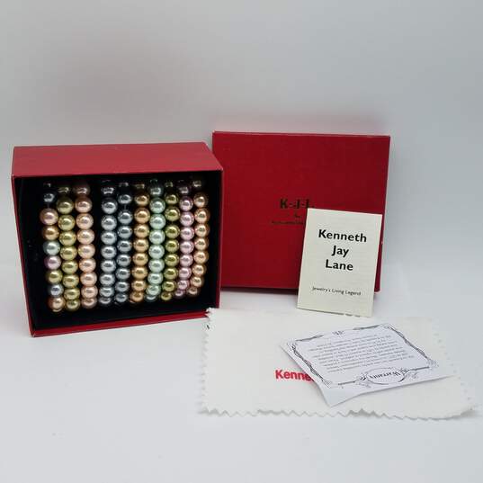 Kenneth Jay Lane Vintage Pastel Faux Pearl Bracelet Set w/Box 245.6g image number 4
