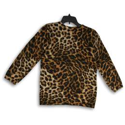 NWT Talbots Womens Brown Cheetah Print Crew Neck Pullover Sweater Size PM alternative image