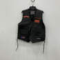 Mens Black Leather Patches Sleeveless Pockets Button Front Biker Vest Sz M image number 1