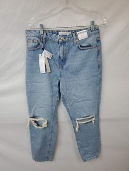 Wm TOPSHOP High-Rise Mom Distressed Blue Jeans Sz W30 x L28 Petite W/Tags