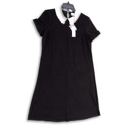NWT Womens Black Short Sleeve Collared Knee Length Shift Dress Size Medium