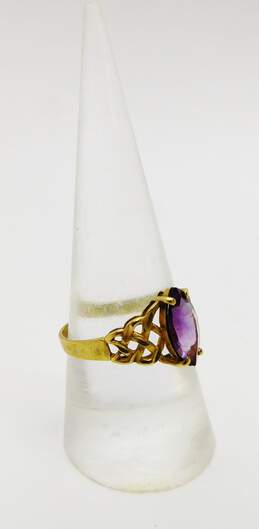10K Yellow Gold Faceted Amethyst Marquise Etched Celtic Knot Ring 1.9g alternative image