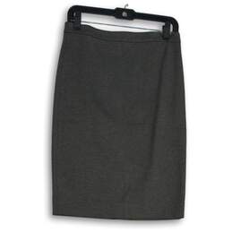 J. Crew Womens Gray Flat Front Back Zip Knee Length Straight & Pencil Skirt Sz 2