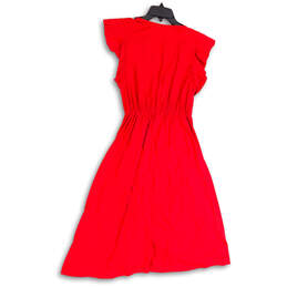 Womens Red V-Neck Cap Sleeve Tie Waist Pullover Sheath Dress Size Large alternative image