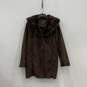 Womens Brown Long Sleeve Shawl Collar Button Front Faux Fur Coat Size XL image number 1