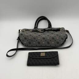 Dooney & Bourke Womens Black Gray Top Handle Satchel Bag Purse And Wallet Set