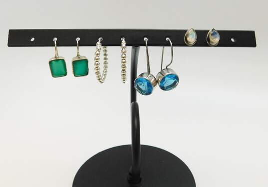 Artisan Sterling Silver Chrysoprase Moonstone Blue Glass Earrings Variety 19.7g image number 3