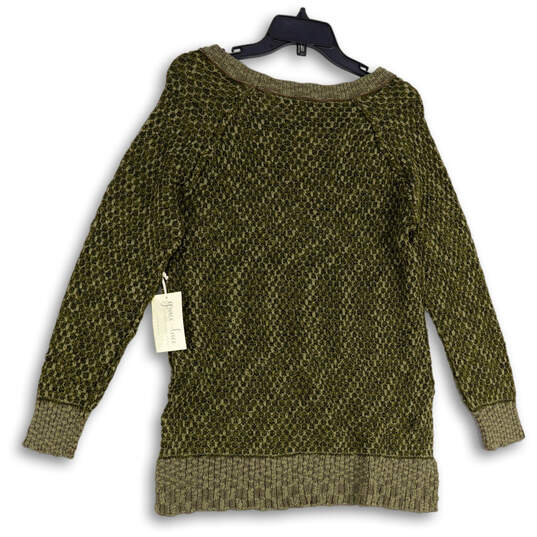 NWT Womens Green Knitted Long Sleeve Round Neck Pullover Sweater Size S/M image number 2