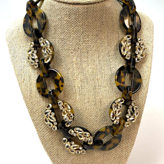 Designer J. Crew Gold-Tone Crystal Stone Tortoise Link Chain Necklace image number 1