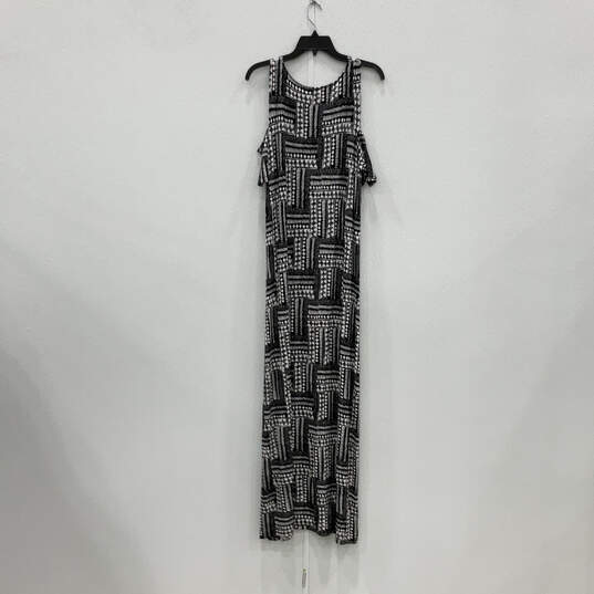 NWT Womens Black White Onyx Geometric Cold Shoulder Sleeve Maxi Dress Sz L image number 2