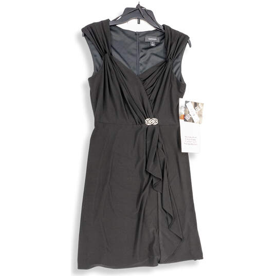 NWT Womens Black Pleated Sleeveless Back Zip Knee Length A-Line Dress Small image number 1