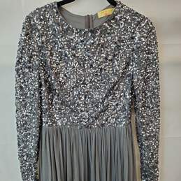 Maya Deluxe Gray Sequin Tulle Gown Dress in Size 6 alternative image