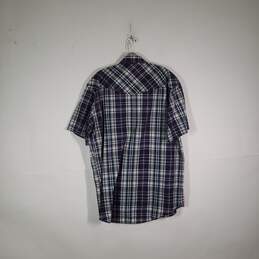 Mens Plaid Short Sleeve Chest Pockets X-Long Tails Snap Front Shirt Size Large alternative image