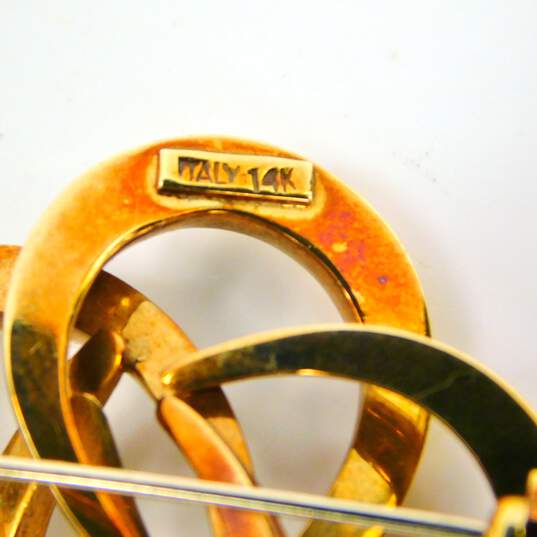 14K Gold Modernist Smooth & Brushed Textured Interlocking Loops Brooch 8.6g image number 4