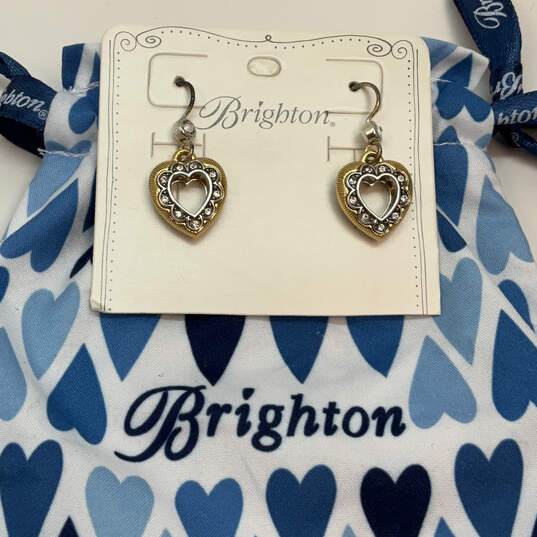Designer Brighton Two-Tone Crystal Cut Stone Heart Shape Drop Earrings image number 1