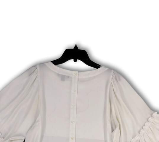 Womens White Bell Sleeve Round Neck Back Button Blouse Top Size Medium image number 4