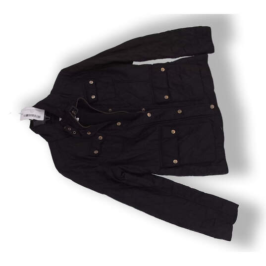 Women Black Long Sleeve Collared Pockets Full Zip Jacket Size Medium image number 2