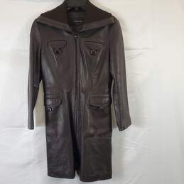 Jones NY Women Brown Leather Coat S