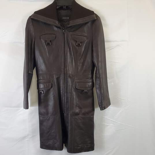 Jones NY Women Brown Leather Coat S image number 1