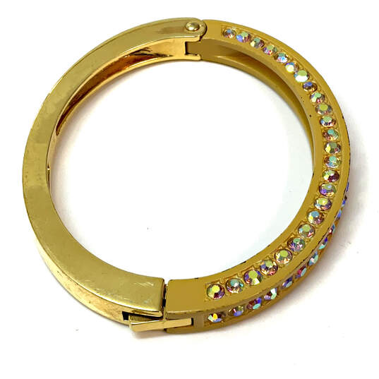 Designer J. Crew Gold-Tone Aurora Borealis Rhinestone Bangle Bracelet image number 2