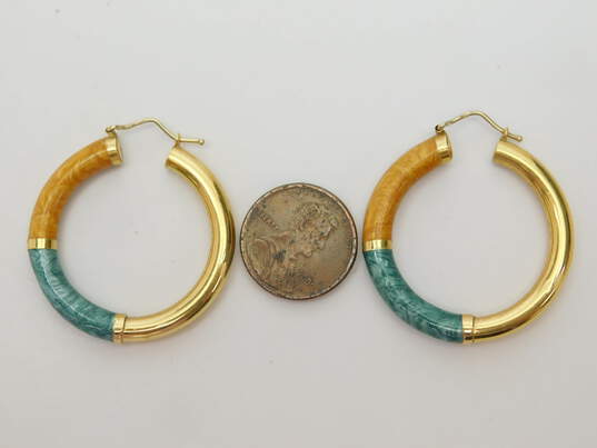 18K Yellow Gold Enameled Hoop Earrings 7.7g image number 9