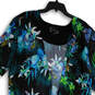 Womens Black Blue Floral 3/4 Sleeve Sheer Kimono Swimsuit Coverup Size S image number 3