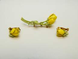 Vintage Coro Yellow Tulip Gold Tone Brooch & Earrings 17.7g