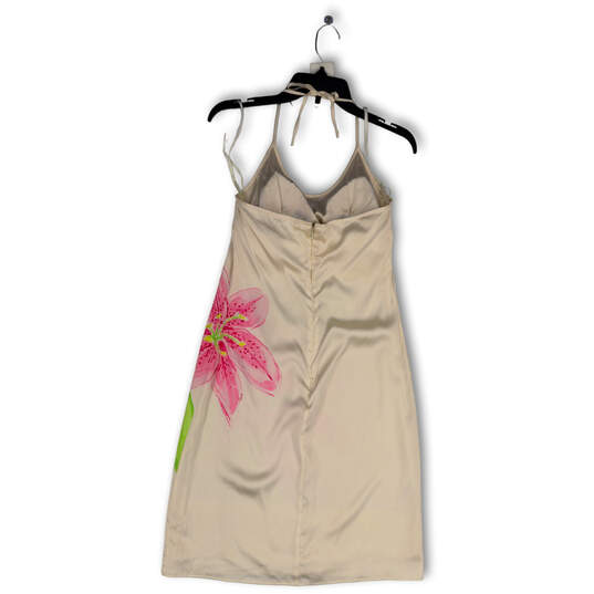 Womens Beige Pink Floral Sleeveless Round Neck Back Zip A-Line Dress Size 2 image number 2