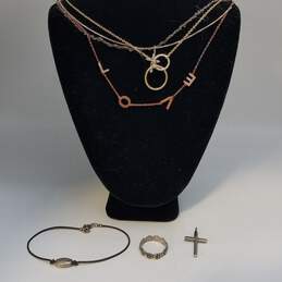 Sterling Silver Crystal Leather Sz 5 Ring + Bracelet + Pendant Necklace Bundle 7pcs 11.7g