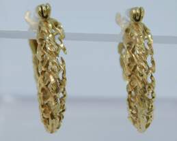 14K Gold Etched Open Hearts Scrolled Hoop Earrings 3.7g