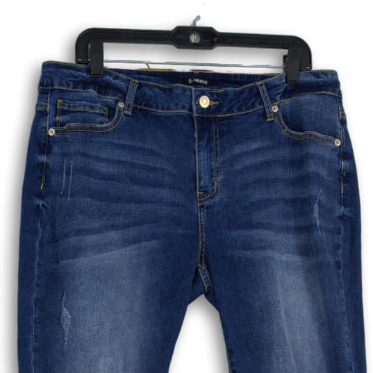 Womens Blue Denim Medium Wash Pockets Distressed Skinny Jeans Size 2XL image number 3
