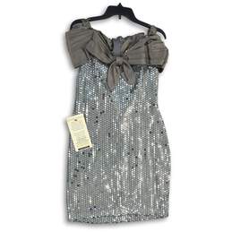 NWT Womens Gray Sequin Sleeveless Back-Zip Sheath Dress Size 14