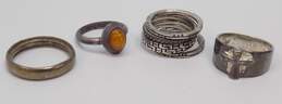 Artisan 925 Amber Cabochon Cross Twisted Stamped & Smooth Stacking Band Rings Variety 17.2g