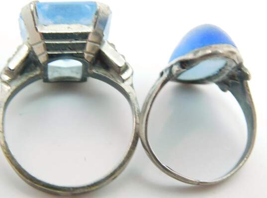 Vintage Sterling 925 Faceted Blue & Clear & Cabochon Glass Art Deco Rings image number 2