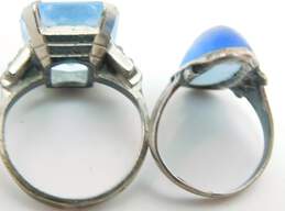Vintage Sterling 925 Faceted Blue & Clear & Cabochon Glass Art Deco Rings alternative image