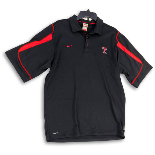 Mens Black Red Dri-Fit Texas Tech Short Sleeve Collared Polo Shirt Size L image number 1